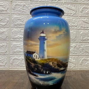 Lighthouse Urn for Human Ashes – 10” Cremation Urn Scenic Ocean Memorial Keepsake Funeral Urn for Adults Loss of Loved One Halloween Gift