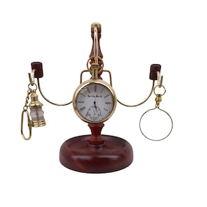 Vintage Brass & Wood Desk Clock – 7&quot; Nautical Tabletop Clock Handmade Steampunk Office Gift for Men Office Table Clock Halloween Gift