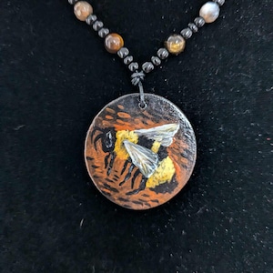 Hand-Painted Bumblebee Pendant - Whimsical Statement Jewelry - Gift for Him/Her - Wearable Art