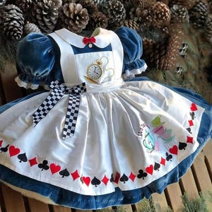 Alice in Wonderland Velvet with Detailed embroidered dress | Toddler Girls Princess Birthday Party Dress, Christmas Outfit Girls