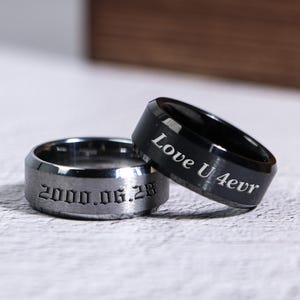 Custom Engraved Dainty 8mm Ring,Black Tungsten Wedding Band,Men&#39;s Tungsten Ring for Anniversary Promise or Engagement Gift,Personalized Ring