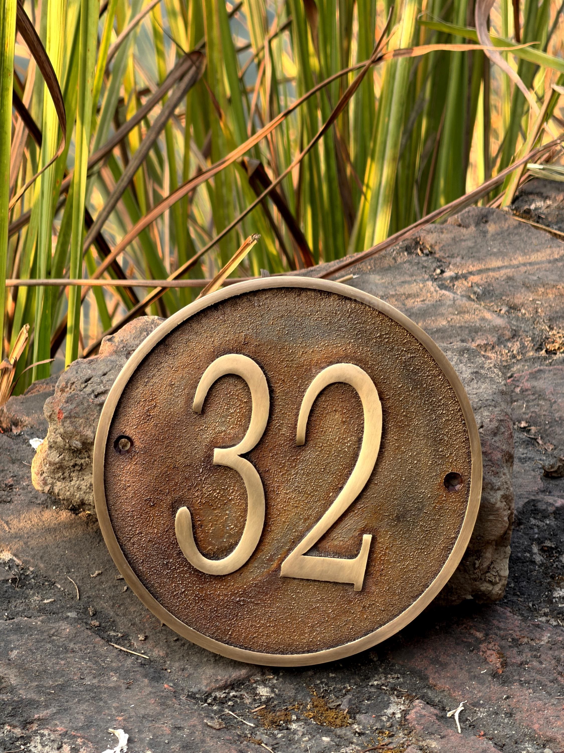 Round Metal Address Sign Custom Brass House Number Sign | Round Metal Address Plaque | Rustic ...