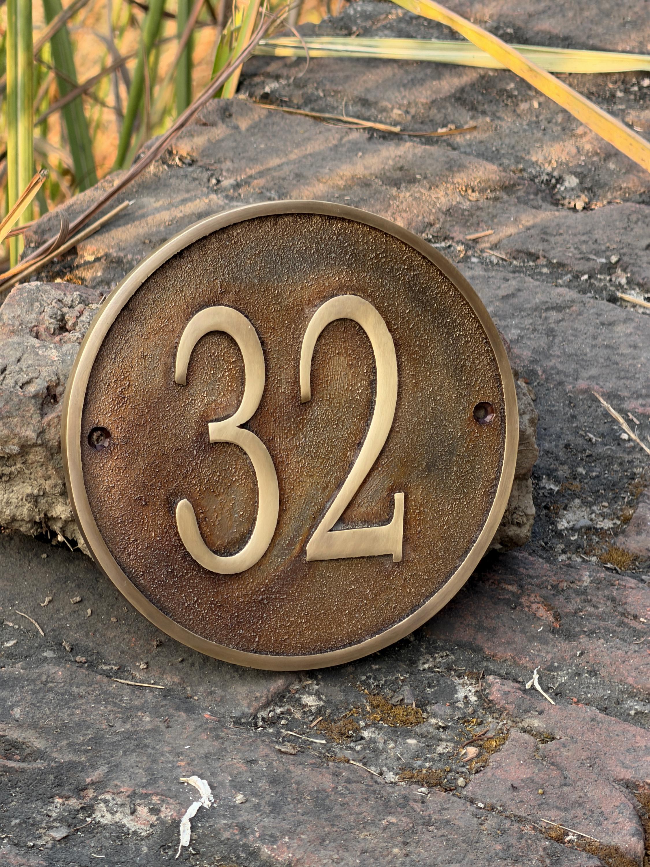 Round Metal Address Sign Custom Brass House Number Sign | Round Metal Address Plaque | Rustic ...