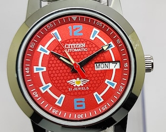 Reloj automático Citizen vintage / 21 joyas Japón / Esfera roja / Reloj mecánico restaurado de los años 70 para hombre