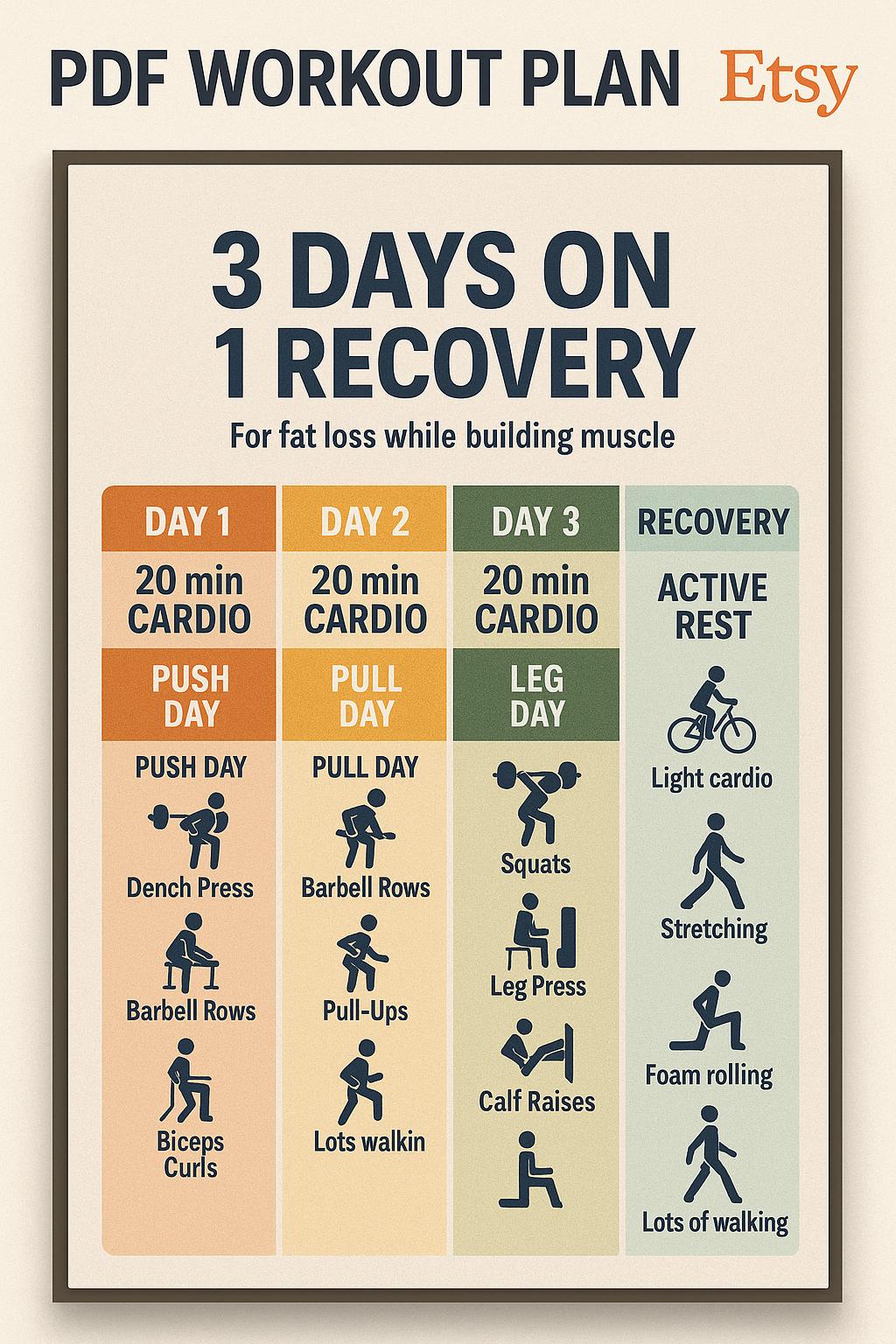 Push Pull Legs Workout Plan | 3 Days on 1 Day off Gym Routine | Muscle ...