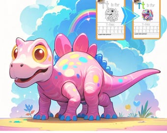 Dinosaur Alphabet Tracing & Coloring Pages: Dino Fruit Activity (Printable PDF)