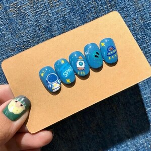 Handmade Space Press On Nails | Astronaut, Rocket, UFO Art (Digital Download)