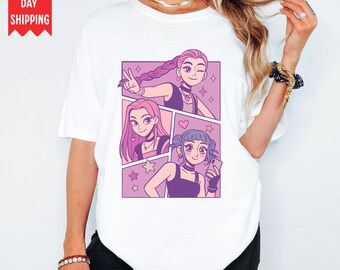 Camiseta de Cazadores de Demonios de Kpop, regalo para mujer, camiseta de manga Jinu, pin de Huntrix de Kpop, merchandising de Cazadores de Demonios, póster de fan de Saja Girls, camiseta de Kpop para niños pequeños.
