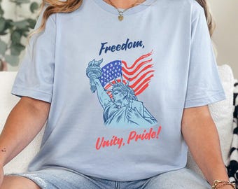 T-shirt patriotique Statue de la Liberté : cadeau drapeau des États-Unis du 4 juillet