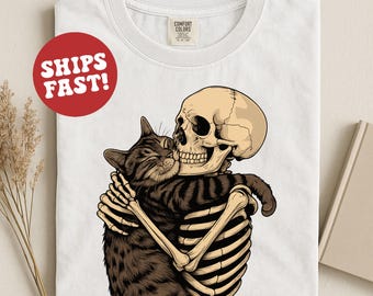 Skeleton Cat T-Shirt: Gothic Halloween Tee, Spooky Witchy Gift
