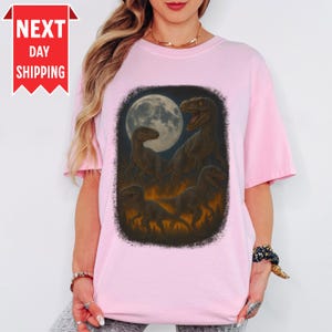Velociraptor Dinosaur Graphic Tee: Vintage 90s Style Comfort Colors®