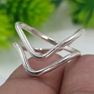 925 Sterling Silver Double Wishbone Ring, Minimalist Chevron Ring, Adjustable V Ring, Statement Geometric Band, Modern Boho Jewelry