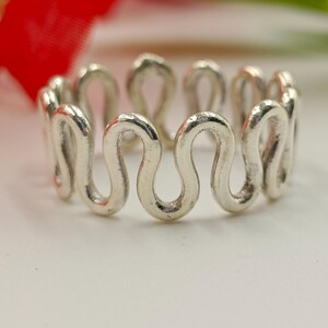 Sterling Silver Wave Ring: Minimalist Boho Band, Handmade
