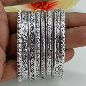 925 Sterling Silver Bangle Set | 8 Piece Sterling Silver Bangle Set – Stackable Boho Bracelets – Minimalist Handmade Jewelry Gift for Her