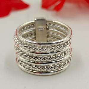925 Sterling Silver Wide Band Ring | Multi Rope Twist Statement Ring | Bold Adjustable Boho Ring | Handmade Silver Jewelry for Women
