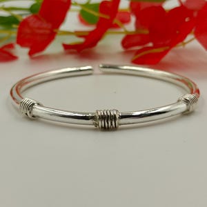 Handmade Silver Bangle | 925 Sterling Silver Open Cuff Bracelet | Minimalist Adjustable Silver Kada | Unisex Boho Jewelry Gift