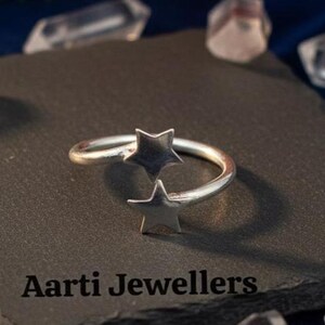 Anillo de doble estrella de plata esterlina / Joyería celestial ajustable