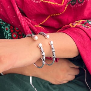 Oxidized Silver Open Cuff Bangle: Tribal Boho Kada, Adjustable Indian Bracelet