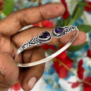 Amethyst Cuff Bracelet: Handmade 925 Sterling Silver Bangle, Vintage Style