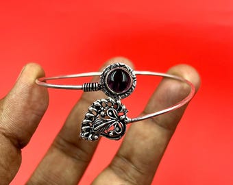 VINTAGE ヴィンテージ エスニックトライバル 細身 バングル ブレスレット 925スターリングシルバーハンドメイドヴィンテージピーコックデザイン