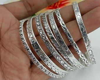 925 Sterling Silver Bangle Set, Handmade Stackable Silver Bangles