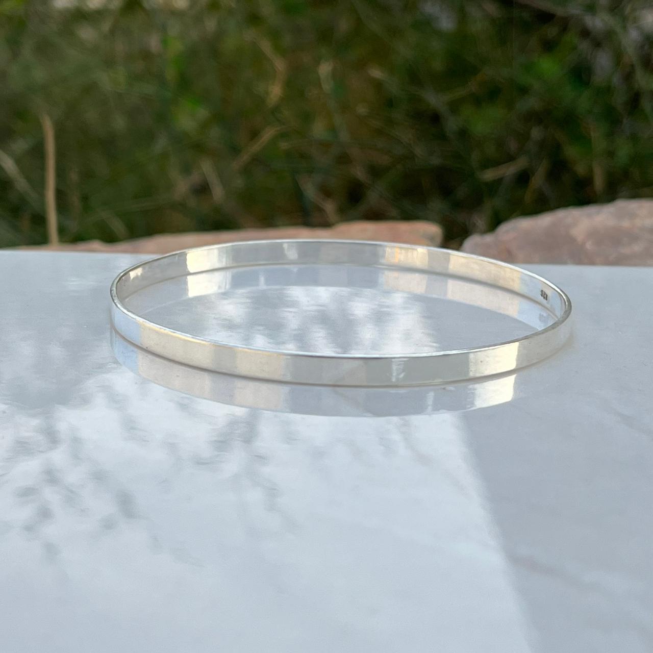 Silver Flat Bangle - Etsy