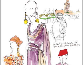 Yves Saint Laurent Sketches Poster: Fashion Design Tribute, Hand