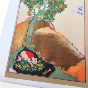 Pittura persiana-miniatura persiana originale-arte iraniana- Giovane che dorme sotto un albero-grande cartolina con busta