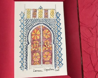 moroccan painting-moroccan door-moroccan gift-Original watercolor- oriental art