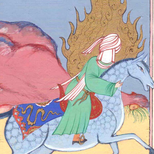 Persian miniature Painting-persian painting-iranian art-painting with frame/The Prophet travel-Muhammad prophet ascend