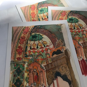 ARTSAKH REFUGEES Help-ARMENIA Help-armenian painting-Etchmiadzin cathedral interior with cypres-limited art print image 6