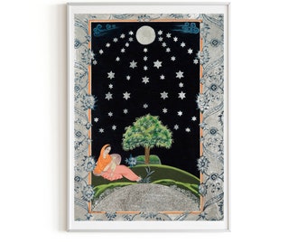 indo Persian painting - indo persian miniature-iranian painting-iranian miniature-LIMITED GICLEE PRINT 29.7x21 cm-The night of the stars