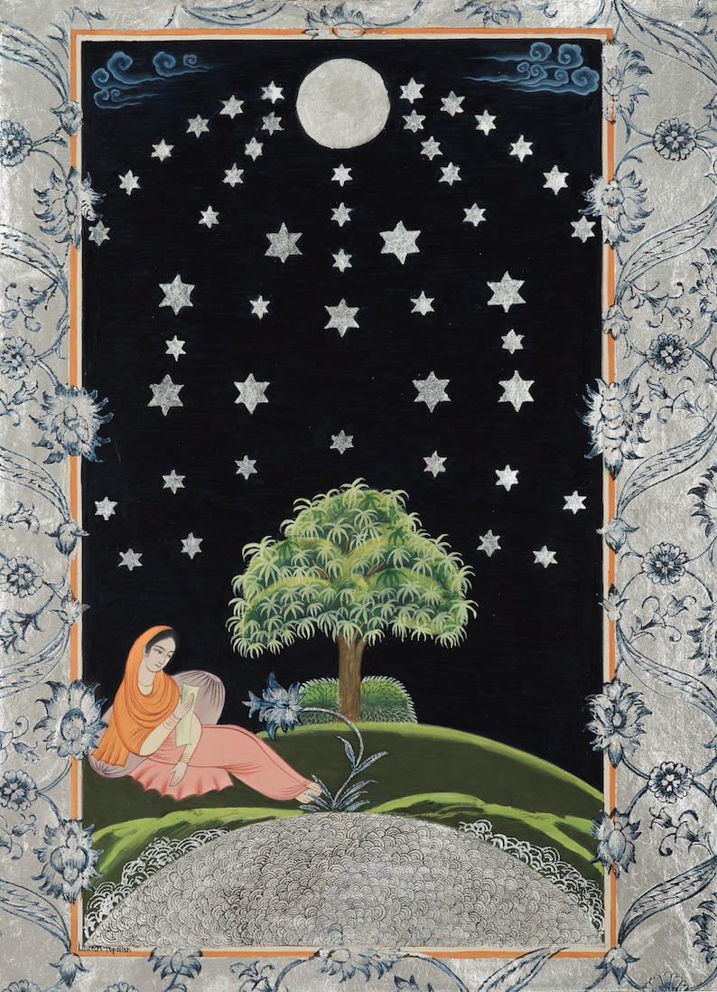 indo Persian painting indo persian miniature-iranian painting-iranian miniature-LIMITED GICLEE PRINT 42 x 29,7 cm-The night of the stars image 2