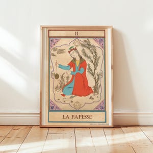 Peinture persane-miniature persane contemporaine-Carte de Tarot- "La Papesse"-Tarot de Marseille