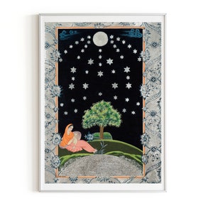 indo Persian painting indo persian miniature-iranian painting-iranian miniature-LIMITED GICLEE PRINT 42 x 29,7 cm-The night of the stars image 1