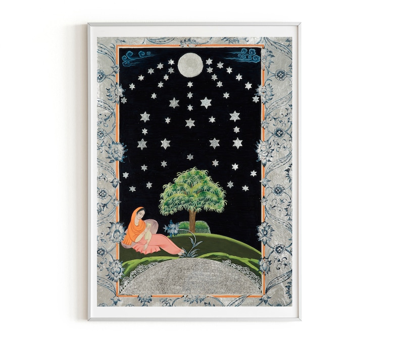 indo Persian painting indo persian miniature-iranian painting-iranian miniature-LIMITED GICLEE PRINT 42 x 29,7 cm-The night of the stars image 1