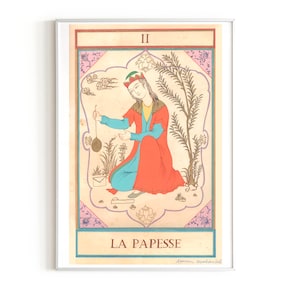 Pintura persa/Carta de tarô/Miniatura persa/La Papesse/A Papisa - Impressão artística limitada/Pintura oriental/A Papisa