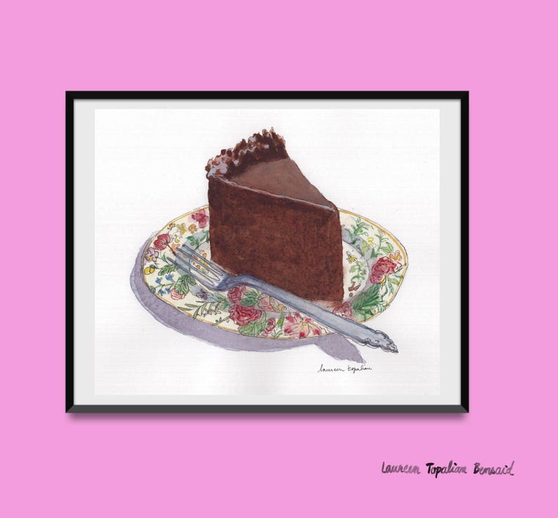 peinture patisserie-Peinture de gateaux-Gateau au chocolat peinture-Dessert dessin-Gateau dessin-Aquarelle originale image 2