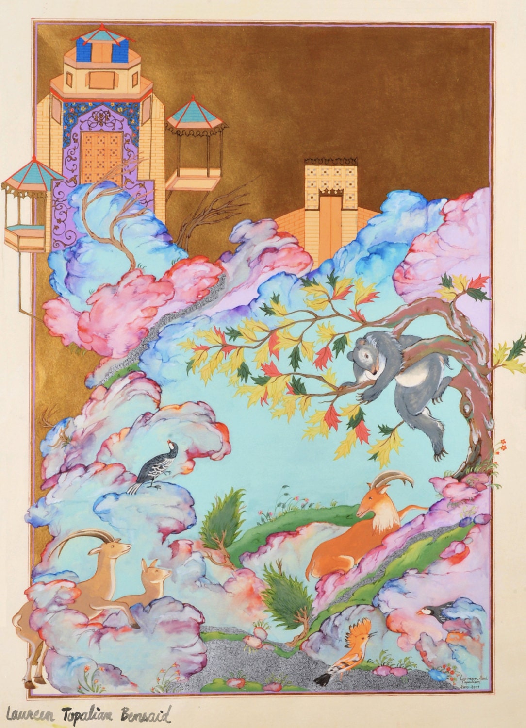 オリジナルのペルシャ細密画：鳥の会議、額装されたイラン美術 - Etsy 日本