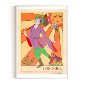 Tarot de Marseille-Peinture persane-miniature persane- Carte de Tarot "Le Mat" "The fool" Peinture orientale- edition d'art limitée