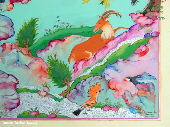 オリジナルのペルシャ細密画：鳥の会議、額装されたイラン美術 - Etsy 日本