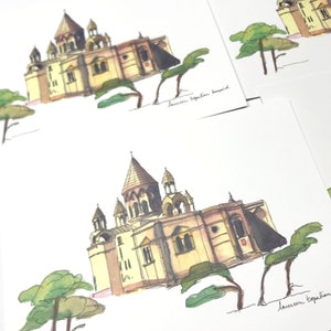 Armenian painting-Armenian art- Armenian church-Etchmiadzin cathedral-large card with envelope 21 x 15 cm
