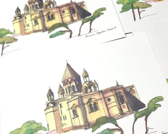 Armenian painting-Armenian art- Armenian church-Etchmiadzin cathedral-large card with envelope 21 x 15 cm