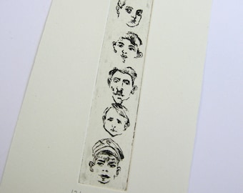 portraits-black and white drawing-Five portraits Original etching