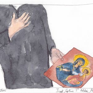 Middle East painting-middle east art - Nineveh plain The Virgin Mary - Assumption-Icon painting-Original watercolor