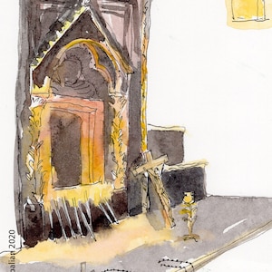 church painting-middle east painting-iraqi art-iraki painting - Iraqi church-Qaraqosh-Religious painting-Original watercolor