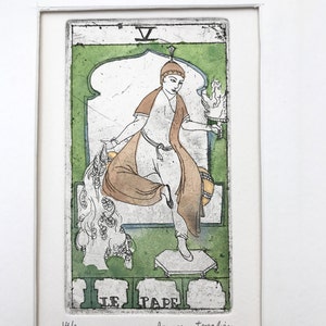 arte persa-miniatura persa-Grabado original Carta del Tarot Le Pape-baraja de tarot