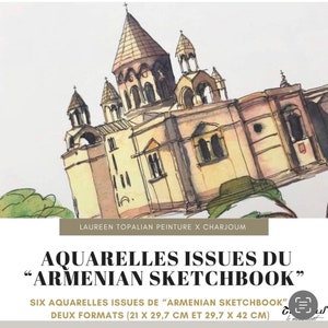 ARTSAKH REFUGEES Help-ARMENIA Help-armenian painting-Etchmiadzin cathedral interior with cypres-limited art print image 10