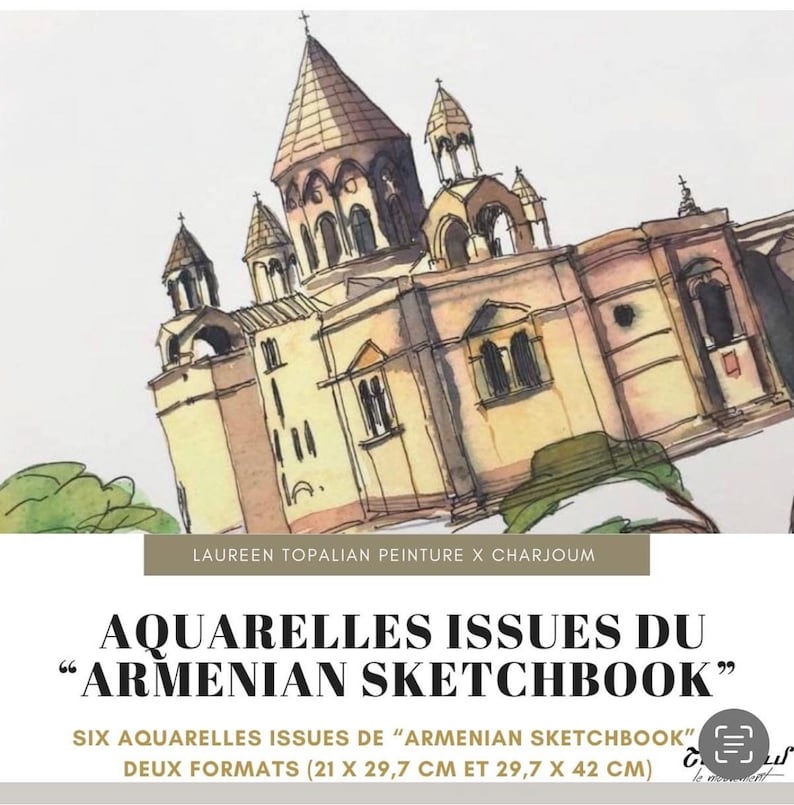 ARTSAKH REFUGEES Help-ARMENIA Help-armenian painting-Etchmiadzin cathedral interior with cypres-limited art print image 10