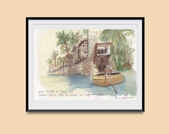 Irak watercolor- Irak art-Irak painting-Boat painting-Irak watercolor-giclee art print 29,7 x 42 cm